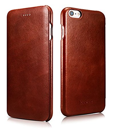 iPhone 6s Plus / 6 Plus Case, Perstar [Curved Edge Vintage Series] [Genuine Leather] Folio Flip Corrected Grain Leather Case with Magnetic Closure for iPhone 6 Plus / iPhone 6s Plus 5.5 inch (Brown)