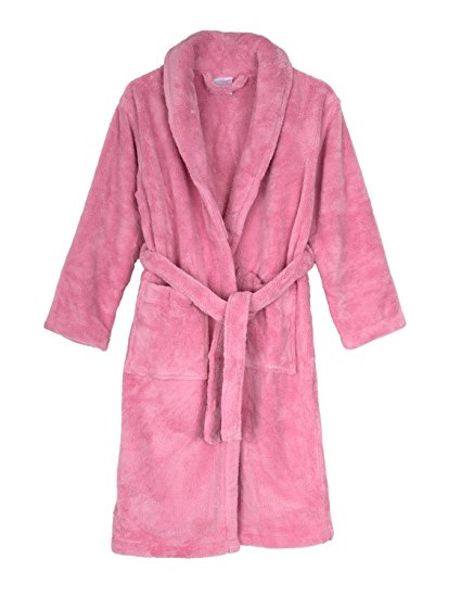 TowelSelections Girls Robe, Kids Plush Shawl Fleece Bathrobe, Made in Turkey