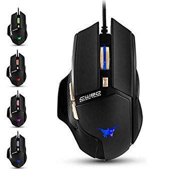 LinGear CW-90 Wired Ergonomic Gaming Mouse Wired Optical Mouse USB Mice with Customizable DPI for Laptop Mac Computer PC Gaming(Black)