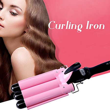 Three Barrel Curling Iron Fast Heating Curlers for Long Hair Waving Irons (One Size, Pink)