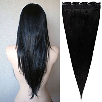 100% Remy Clip in Human Hair Extensions #1B Natural Black Natural Hair 16-22 inch Grade AAAAA 3/4 Full Head 1 piece 5 clips Long Smooth Silky Straight for Women Fashion 22" / 22 inch 55g