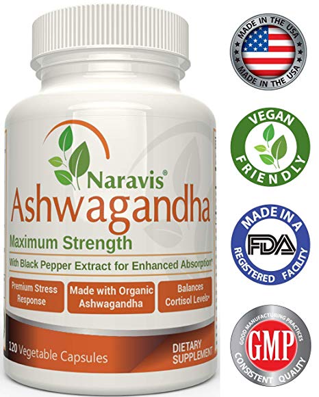 Organic Ashwagandha with Black Pepper - 1300 mg per Serving - 120 Veggie Capsules - Enhanced Absorption - Supplement for Mood Enhancement, Adrenal Support, Cortisol Manager, Stress Relief - Non-GMO