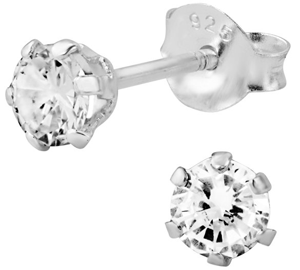 .925 Sterling Silver Hypoallergenic CZ Simulated Diamond Stud Earrings for Young Girls