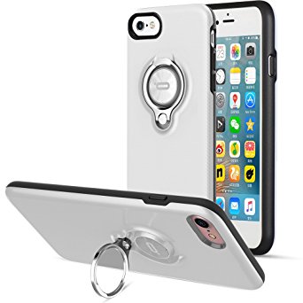 Compatible Case for iPhone 8 and iPhone 7 by ICONFLANG, 360 Degree Rotating Ring Kickstand Case Shockproof Impact Protection function Can work with Magnetic Car Mount case 2017 - White Black