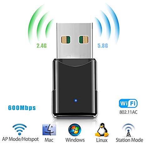 USB Wifi Adapter,Wireless Network Adapter/Dongle,Dual Band 2.4G/5.8G 600Mbps Mini Network Card for Laptop Desktop PC Support Windows7/8/10 /XP/Vista, Linux 2.4/2.6 and Mac OS X 10.4-10.11 by CloudWave