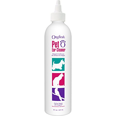 Pet Ear Cleaner with Oxygene by Oxyfresh, 8 oz. - Gentle and Safe for All Animals - Best Mite and Infection Remedy - Swabbing not Required - Non-Irritating - Fresh Clean Ears - Made in the USA
