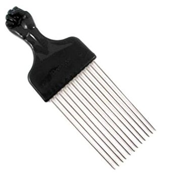 Afro Pick w/ Black Fist - Metal African American Hair Comb Straight