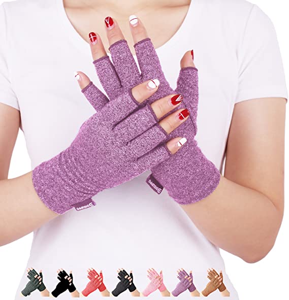 DISUPPO Arthritis Gloves Women and Men Relieve Pain from Rheumatoid, RSI,Carpal Tunnel, Compression Gloves Fingerless for Computer Typing, Dailywork, Hands and Joints Pain Relief (Purple, Medium)