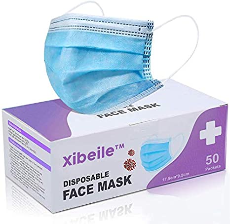 3 Ply Non Woven Disposable Comfortable Face Mask Pack of 50, Blue, Ships from USA