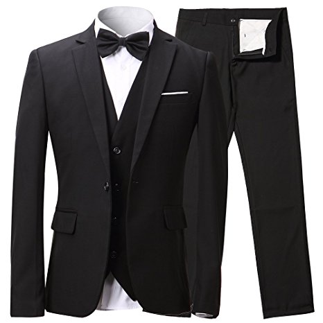 Men’s Slim Fit One Button 3-Piece Suit Blazer Dress Suit Jacket Tux Vest & Trousers