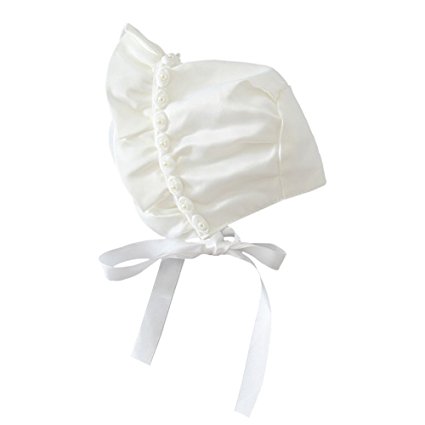 YOPINDO Baby Girls Infant Rose Ribbon Bonnet with Chin Strap Closed Back Hat, Newborn - 12 Months