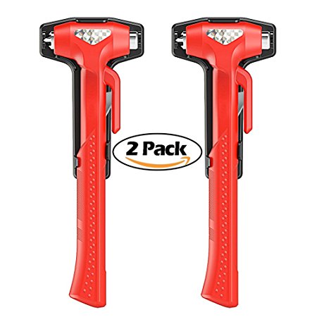 Bascolor Car Safety Hammers Glass Window Breaker Emergency Hammers with Seatbelt Cutter Longer Handle 2 PCS