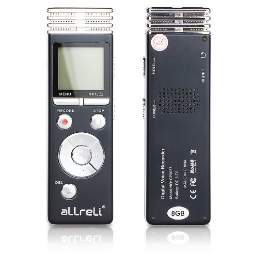 8GB Digital Voice Recorder aLLreLi CP0037 Dictaphone w MP3 Player SPY 1165Hr Rechargeable Perfect for Recording Interviews Meetings Students Learning and Conversation