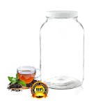 Pakkon 1 Gallon Wide Mouth Glass Jar with Plastic Lid  Ferment and Store Kombucha Tea or Kefir  Use for Fermenting Storing and Pickling  USDA Approved Dishwasher Safe Airtight Liner Seal