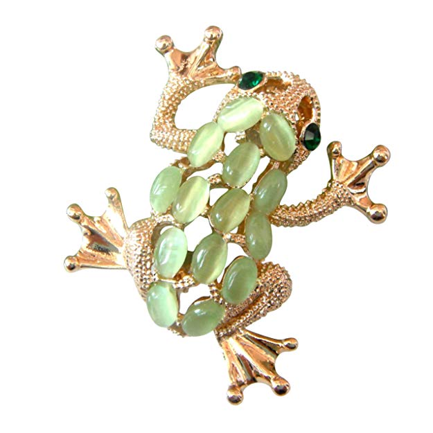 Navachi 18k Gold Plated Oval Opal Crystal Frog Brooch pins