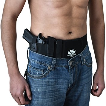 Defensive Gear Premium Belly Band Gun Holster - Adjustable Waist Firearm Holster For Concealed Carry - Compatible With Ruger LCP, Glock 17, 19, 42, 43, Sig Sauer, M&P Shield & Similarly Sized Pistols