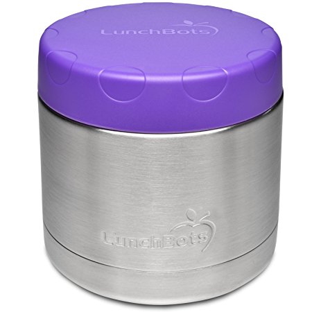 LunchBots Wide Thermal 16 oz. All Stainless Steel Bowl - Insulated Food Container Stays Warm 6 Hours or Cold for 12 Hours - Leak Proof Soup Jar for Portable Convenience - Purple