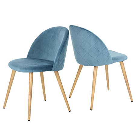 GreenForest Dining & Leisure Chair. Wood Legs Velvet Cushion Seat and Back for Dining and Living Room Chairs, Set of 2 Blue