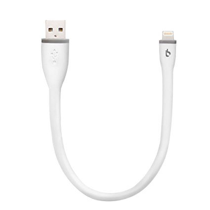 BigBlue 0.8ft (25cm) Short Lightning Cable Apple Mfi Certified Charging Lead Silicon Lightning to USB Charge Sync Data Cord for iPhone, iPad, iPod and more, in White