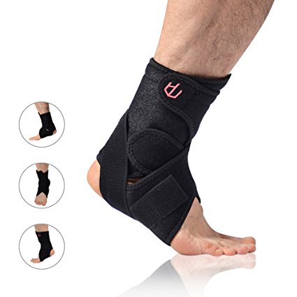 UncleHu Ankle Brace with Breathable Adjustable Ankle Stabilizer Support for Sports Injuries & Sprain Protection, Football, Basketball, Tennis, Running, Men & Women-One Size Black