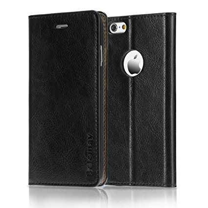 Belemay iPhone 6S Case, iPhone 6 Case, Genuine Cowhide Leather Case Wallet, Slim Leather Case Folio Book Cover with [Kickstand] [Credit Card Holder] [Bill Money Clips] for iPhone 6s / iPhone 6 - Black