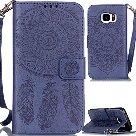 Galaxy S7 Edge Case, Acytime PU Leather Wallet Case Embossed Flower Flip Cover for Samsung Galaxy S7 Edge G9350 Blue