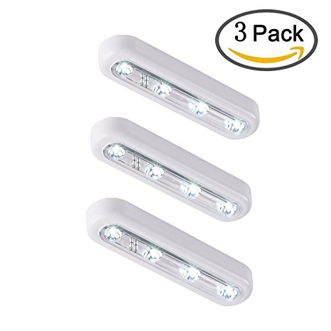 [3 PACK]OxyLED OxySense T-01 DIY Stick-on Anywhere 4-LED Touch Tap Light Push Light, LED Night Light for Closets, Attics, Garages, Car, Sheds, Storage Room