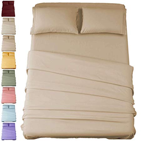 Sonoro Kate Bed Sheet Set Super Soft Microfiber 1800 Thread Count Luxury Egyptian Sheets 16-Inch Deep Pocket，Wrinkle and Hypoallergenic-4 Piece (Taupe, Queen)