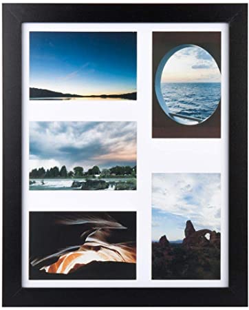 iDecorlife Premium 11x14 Black Collage Picture Frame - Five 4x6 Openings Picture Frame with Mat - Wall Mounting Ready Real Wood Photo Frame Real Wood High Definition Glass