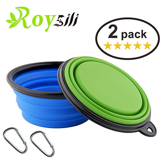 Roysili Collapsible Dog Bowl, FDA Approved BPA Free Silicone Travel Bowl for Dog Cat Food & Water, Silicone Dog Bowl Free Carabiner