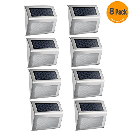 Solar Light,Elelink Outdoor Stainless Steel LED Solar Step lamp, Illuminates,Stairs, Deck, Patio,Walkways,Stairs,Fence,Outside Wall (White,8 Pack)