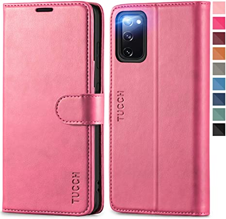 TUCCH Galaxy S20 FE 5G Case, S20 FE PU Leather Wallet Case RFID Blocking Credit Card Holder, Magnetic Closure TPU Protective Stand Folio Cover Compatible with Galaxy S20 FE 5G (6.5" 2020) - Hot Pink