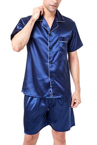 Pilply Men's Short Sleeve Satin Pyjama Set with Shorts