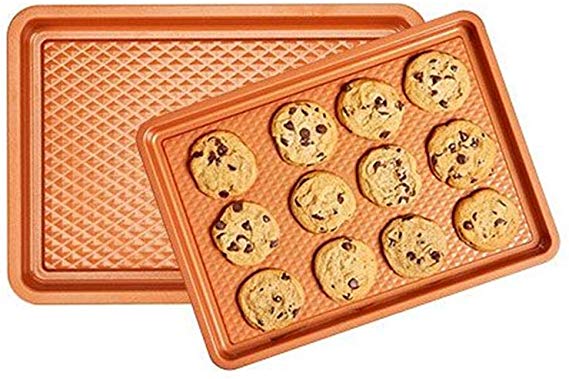 Copper Chef Diamond Cookie Sheet Set of Two Baking Sheets 9 x 13 Inch and 10 x 15 Inch