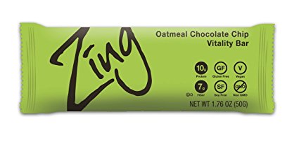 Zing Nutrition Bar, Oatmeal Chocolate Chip, (Pack of 12), Non-GMO Snack Bar for Optimum Energy, Gluten & Soy Free, Plant-Based Protein