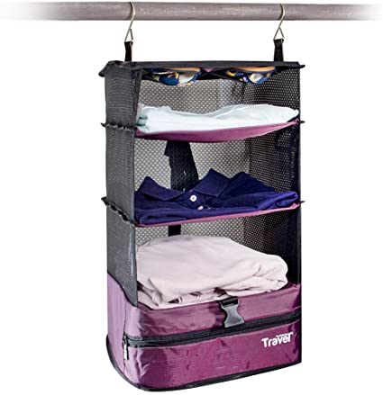 Stow-N-Go Small Travel Luggage Organizer and Packing Cube Space Saver. Built In Hanging Shelves and Laundry Storage Compartment Save Room In Suitcases and Reduce Wrinkles. Never Unpack Clothes Again