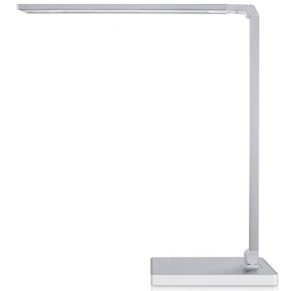 Phive Dimmable LED Desk Lamp with Fast Charging USB Port, Touch Control, 8-Level Dimmer / 4 Lighting Modes, Aluminum Body, Eye-Care LED, Table Lamp for Bedroom / Reading / Study ( Silver)