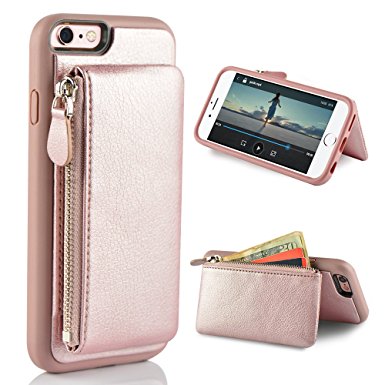 iPhone 6 Wallet Case, iPhone 6s Card Holder Case, LAMEEKU Protective iPhone 6s Slim Leather Case with Detachable Credit Card Pockets, Shockproof Kickstand Cover for Apple iPhone 6/6s 4.7" Rose Gold