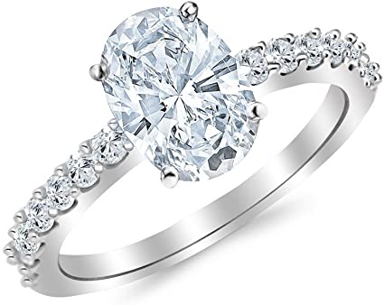14K White Gold 1.5 Carat LAB GROWN IGI CERTIFIED DIAMOND Classic Prong Set Oval Cut Diamond Engagement Ring (I-J Color SI1-SI2 Clarity 1 Ct Center)