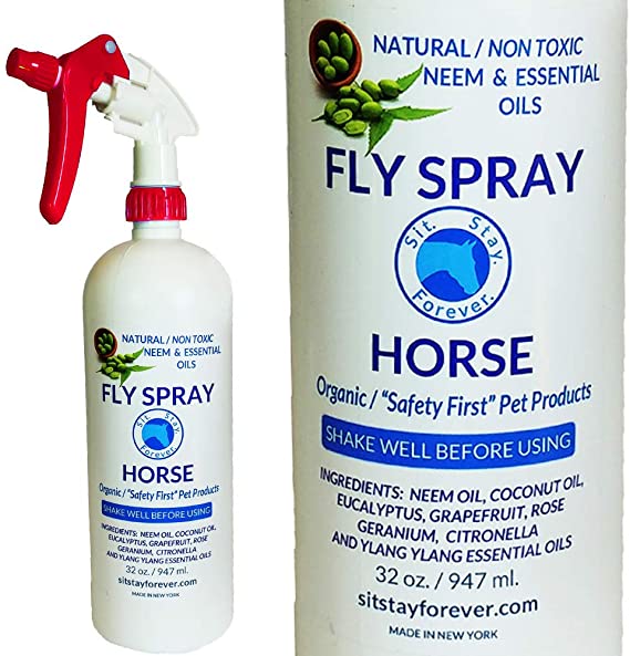 SIT. STAY. FOREVER. SAFETY FIRST PET PRODUCTS Organic Neem & Essential Oils Bug Spray for Horse. 32oz Non-Toxic.Made in The USA