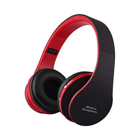Ueleknight Over-ear Headphones, Wireless Headphones with Built-In Mic, Foldable and Portable for Music Streaming, Headband Style Lightweight Headset, Stereo and Noise-Canceling Headphone-Black&Red