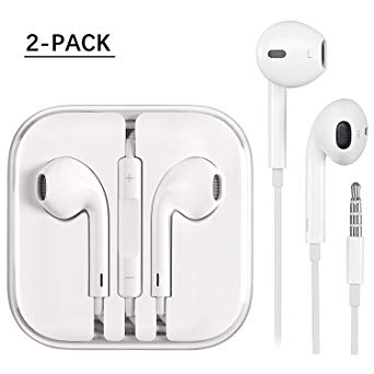 DayeCay 2-Pack Earphones/Earbuds/Headphones Stereo Mic Remote Control Compatible/Replacement Apple iPhone 6s/6 Plus/5s/5/4s/4/iPad/iPod (White)