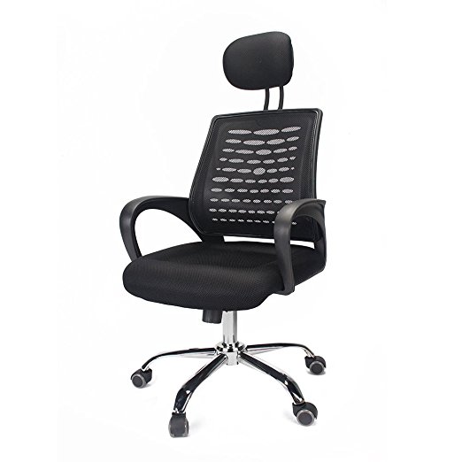 Thinkingbuy High-Back Mesh Swivel Task Chair with Adjustable Headrest Mesh Padded Seat Arm Rest