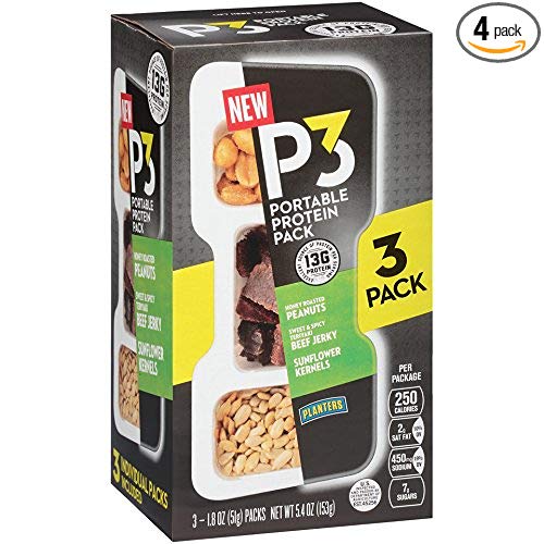 Planters P3 Peanuts, Teriyaki Beef Jerky & Sunflower Kernels Protein Pack (1.8 oz Trays, Pack of 12)