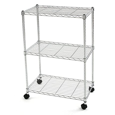 Finnhomy 3 Tier Heavy Duty Wire Rack Shelving with Wheels,Metal Adjustable Rolling Shelving Unit,Thicken Steel Tube Chrome