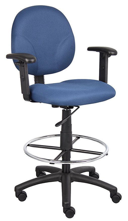 Boss Office Products B1691-BE Stand Up Fabric Drafting Stool with Adjustable Arms in Blue