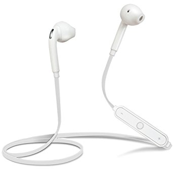 S6 Sports wireless bluetooth headset Bass stereo headphone Spor Running In-ear Sweatproof Earphone with microphone earpiece USB Cable for Iphone samsung galaxy and Other Android Smartphones (S6 White)