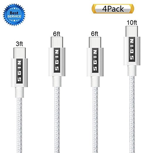 USB Type C Cable, SGIN 4Pack 3FT,6FT,6FT,10FT Nylon Braided Extra Long Type C Cord USB C to USB 2.0 Cable for Samsung Galaxy S8  , Google Pixel, LG G6 V20 G5, Nintendo Switch, New Macbook - SilverGrey