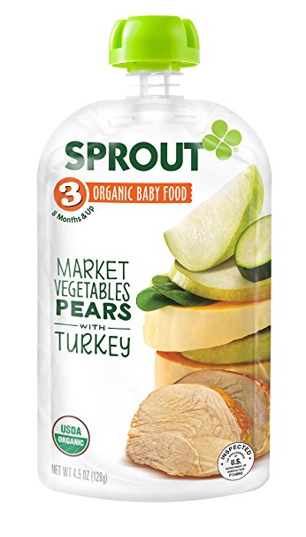 Sprout Organic Baby Food Pouches, Stage 3 Sprout Baby Food, Market Vegetables Pears with Turkey, 4 Ounce, 6 Count