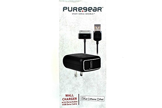 iPhone 4,4S - iPad 2,3 Wall Charger with Detachable USB Data Cable - Retail Packaged